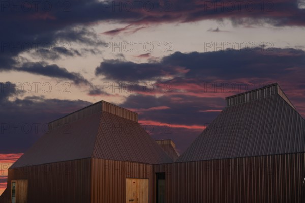Modern building of the art museum in the evening, Ahrenshoop, Darß, Mecklenburg-Western Pomerania, Germany