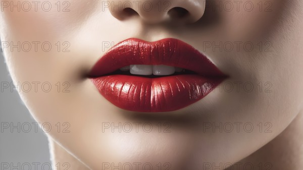 Close-up of glossy red lips, emphasizing beauty and vibrancy, AI generated