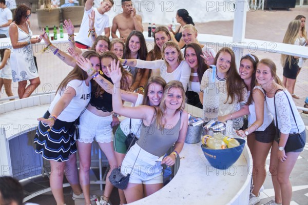 EDITORIAL and NEWS ONLY, festival event party guests of edm dance music DJ Afrojack performing with DJ Hardwell at Starbeach events festival Hersonissos, Crete, Greece, on 17. July 2017