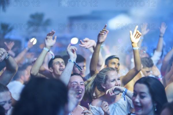 EDITORIAL and NEWS ONLY, nightlife event party guests of edm dance music DJ Afrojack performing with DJ Hardwell at Starbeach events festival Hersonissos, Crete, Greece, on 17. July 2017