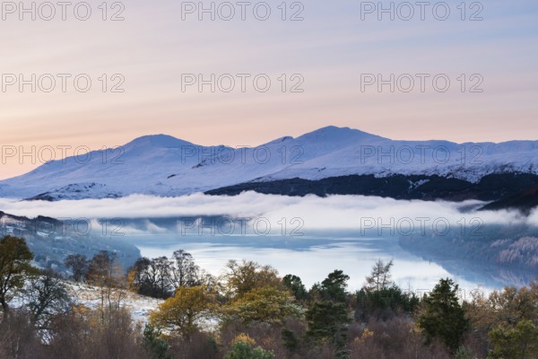 Fresh snow on the Munros of Ben Lawers and Beinn Ghlas, Loch Tay, Perthshire, Scotland, UK