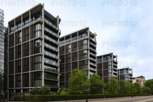 London, United Kingdom - 15 May 2025: Luxury modern residential architecture: exclusive high-rise apartments in Kensington Road