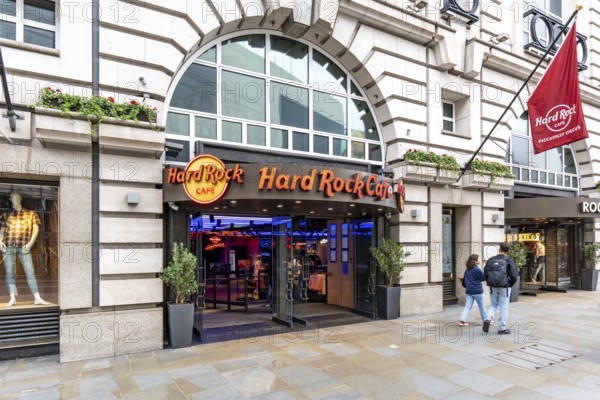 London, United Kingdom - 15 May 2025: Hard Rock Cafe London entrance at Piccadilly Circus in the heart of the West End