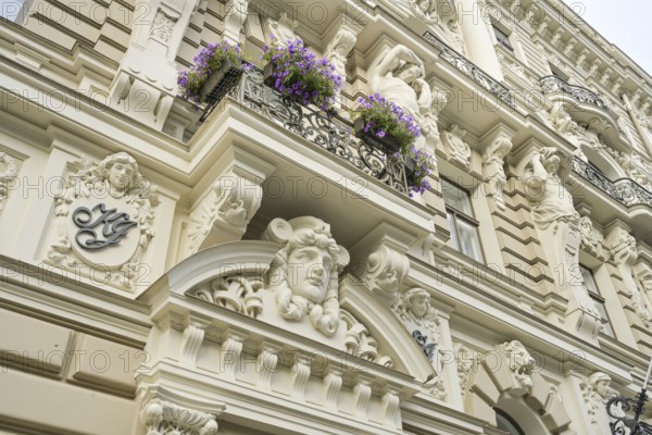 Detail, façade, Art Nouveau residential building, Art Nouveau quarter, Elisabethstraße 33, Elizabetes Iela, Old Town, Riga, Latvia