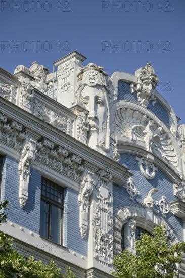 Detail, façade, Art Nouveau residential building, Art Nouveau quarter, Elisabethstraße 10 b, Elizabetes Iela, Old Town, Riga, Latvia