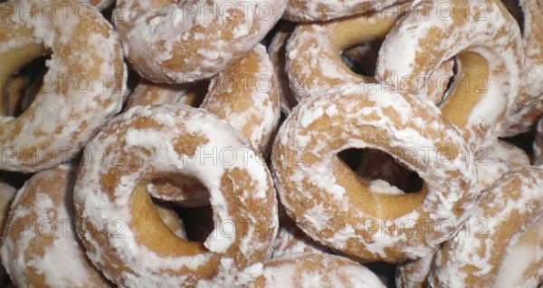 Close-up of sweet, delicious glazed bagels