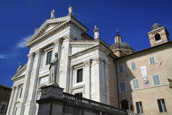 Statue of Blessed Mainard, Bishop of Urbino, Urbino Cathedral (UNESCO World Heritage List, 1998), Urbino, Pesaro and Urbino Province, Marche, Italy