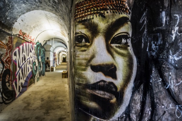Street art, graffiti, MAUSA VAUBAN, Museum of Urban Art and Street Art, Vauban Fortress Neuf-Brisach, UNESCO World Heritage Site, Haut-Rhin Department, Alsace, France