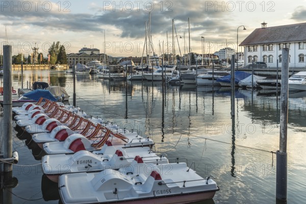 Harbour with paddleboats, Romanshorn, Lake Constance, Canton of Thurgau, Switzerland