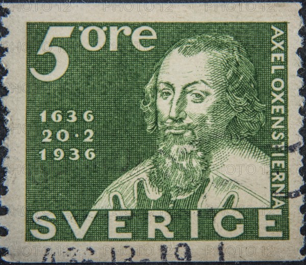 Chancellor Axel Oxenstierna (1583-1654) is one of Sweden's most important statesmen of all time and was for a long time the leading statesman in the kingdom. Portrait on a Swedish stamp