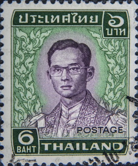 Maha Vajiralongkorn, born in 1952, has been the King of Thailand since 2016. He is the tenth monarch from the Mahidol family of the Chakri Dynasty and reigns under the name Rama X. Portrait on a Thai postage stamp