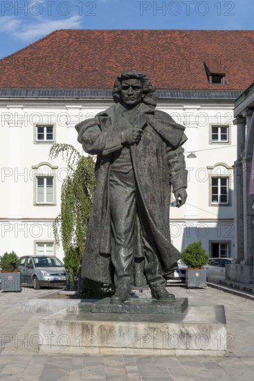Close-up of France Prešeren monument, Slovenian national poet, Kranj, Upper Carniola, Slovenia
