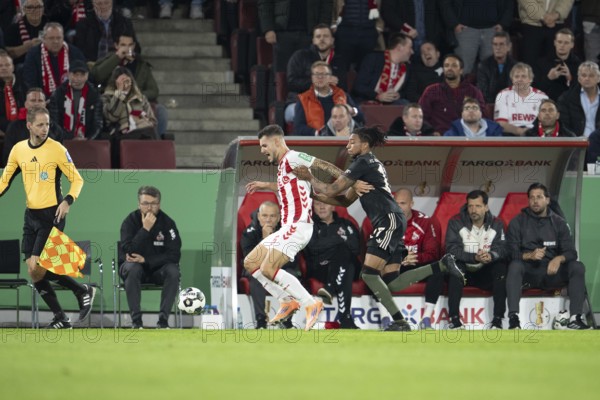 (DFL/DFB REGULATIONS PROHIBIT ANY USE OF PHOTOGRAPHS AS IMAGE SEQUENCES AND/OR QUASI-VIDEO), Rhein Energie Stadion, Cologne, North Rhine-Westphalia, Tom Krauss (1.FC Cologne, Midfield, #5), DFB-Pokal 1.FC Cologne, FC Bayern Munich on 29.10.2025 at the Rhein Energie Stadium in Cologne Germany
