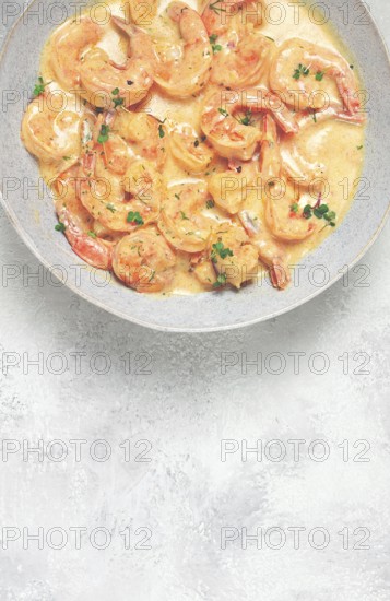 Shrimp in creamy garlic sauce, with spices and herbs