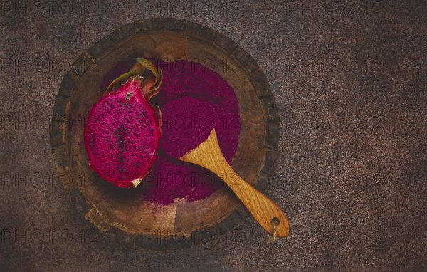 Pitaya powder, dragon fruit, freeze-dried powder, top view, no people