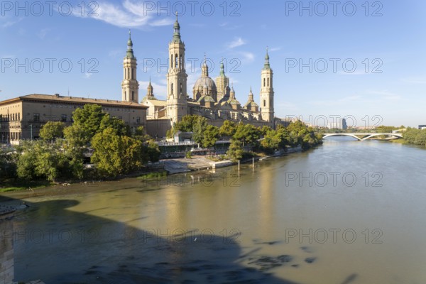Basilica of Our Lady of the Pillar cathedral church, Zaragoza, Aragon, Spain, Europe view from River Ebro