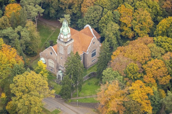 Aerial view, Klinik Kirche, LVR-Klinik Bedburg-Hau, Hau, Bedburg-Hau, Lower Rhine, North Rhine-Westphalia, Germany
