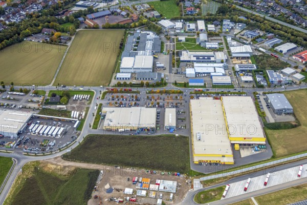 Aerial view, commercial area Am Sandthof, Goch, Lower Rhine, North Rhine-Westphalia, Germany, DE, Europe, commercial establishment, commercial area, commercial property, industrial park, commercial use, industrial area, industrial location, aerial photography, aerial photography, overview, birds-eyes view, overview