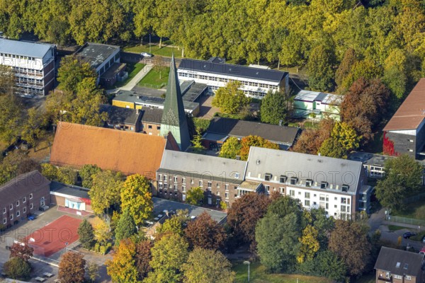Aerial view, St. Martini church, Martinistift Wesel, Lower Rhine, North Rhine-Westphalia, Germany, place of worship, DE, Europe, religious community, holy place, church, parish, denomination, aerial photography, aerial photography, religion, religious place, overview, birds-eyes view, overview