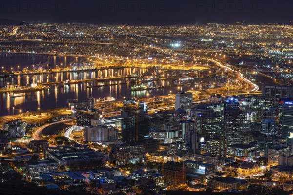 View of Cape Town from Signal Hill at blue hour, Cape Town, Western Cape, Republic of South Africa