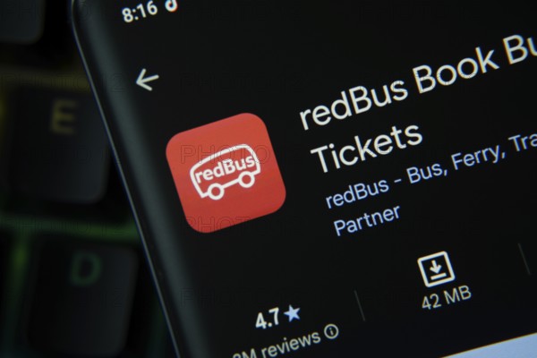 Dhaka, Bangladesh- 27 July 2025: RedBus app from Google Playstore is displayed on a smartphone screen