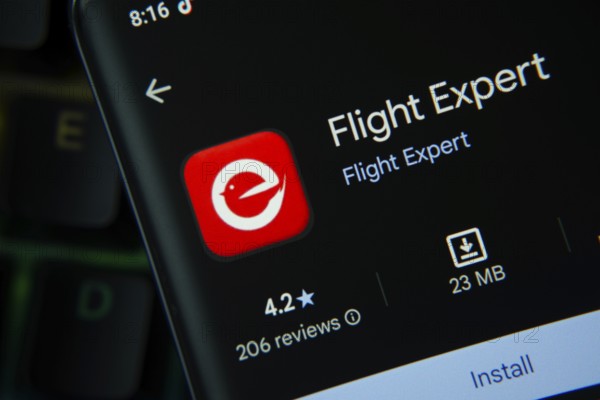 Dhaka, Bangladesh- 27 July 2025: Flight Expert app from Google Playstore is displayed on a smartphone screen