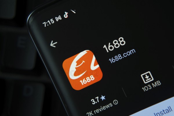 Dhaka, Bangladesh- 27 July 2025: 1688 app from Google Playstore is displayed on a smartphone screen