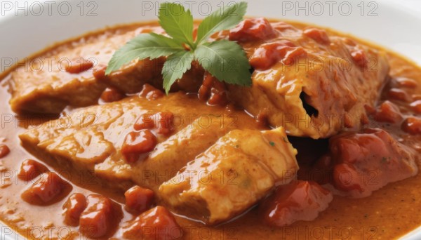 This flavorful dish features tender fish cooked in a vibrant tomato sauce, perfect for a satisfying meal, AI generated