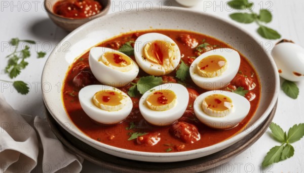 This flavorful egg curry is a delightful vegetarian meal, perfect for a satisfying lunch or dinner experience, AI generated