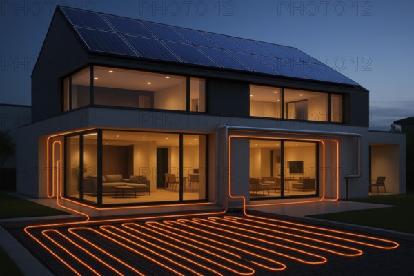 This image showcases a contemporary house with sustainable energy solutions, perfect for eco-conscious living, AI generated