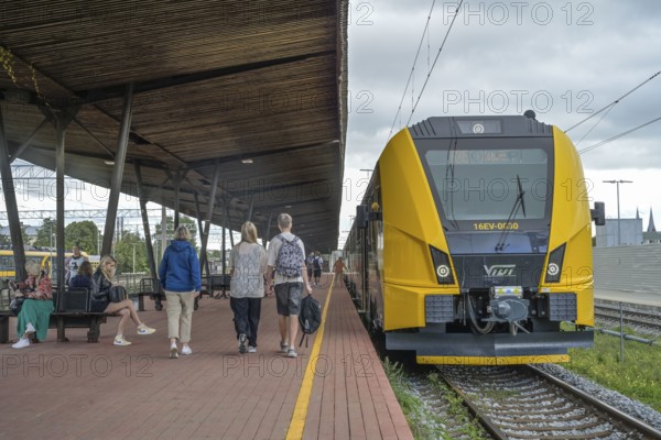 Train, platform, main railway station, Riga, Latvia