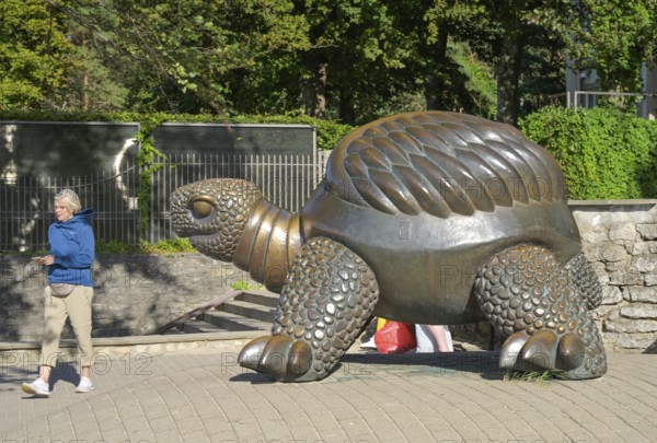 Bronze statue The Turtle, Baltic Sea, beach, waves, Jurmala, Latvia