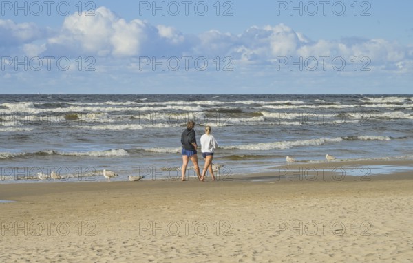 Walkers, Baltic Sea, beach, waves, Jurmala, Latvia