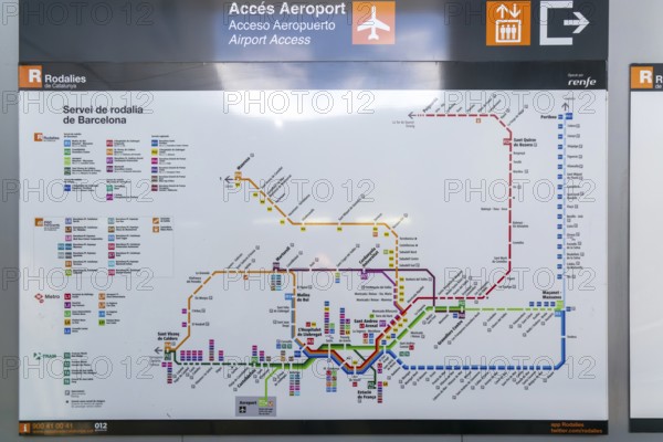 Rodalies de Catalunya, Rodalia de Barcelona suburban rail network map, Barcelona, Catalonia, Spain