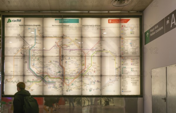 Integrated railway network system map operated by ADIF, Barcelona, Catalonia, Spain
