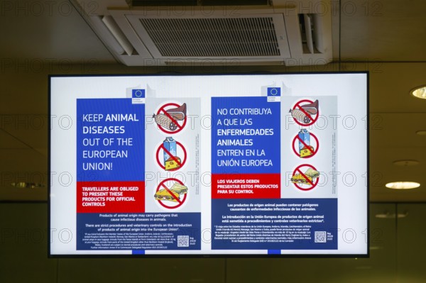 European Union sign about animal disease control from imported food products, Barcelona airport, Spain