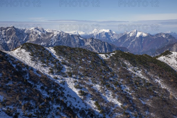 Autumn atmosphere, snow on mountain peaks, Eisenerzer Alps, Styria, Austria