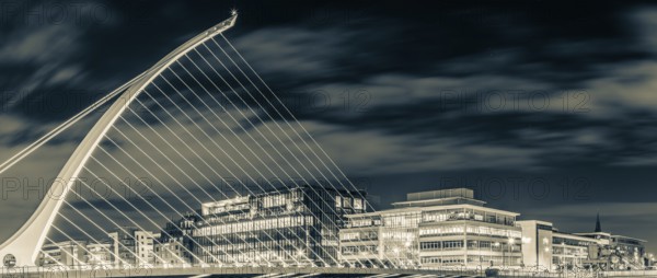 Samuel Beckett Bridge, bridge over the River Liffey, night view, Dublin, Ireland