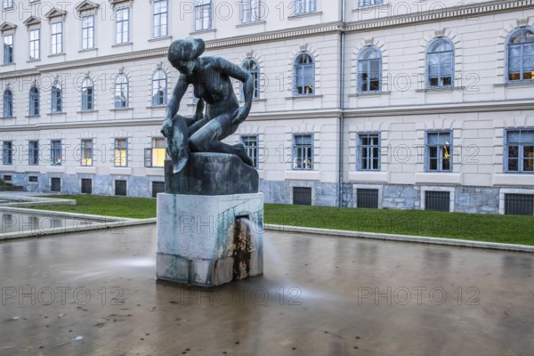 Sculpture, woman with dolphin, Graz, Styria, Austria