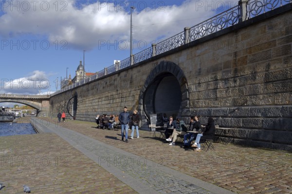Kobky former storage Cells in embankment walls on the Rasinovo nabrezi by Vltava river on October 26, 2025 in Prague, Czech republic
