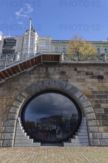 Kobky former storage Cells in embankment walls on the Rasinovo nabrezi by Vltava river on October 26, 2025 in Prague, Czech republic