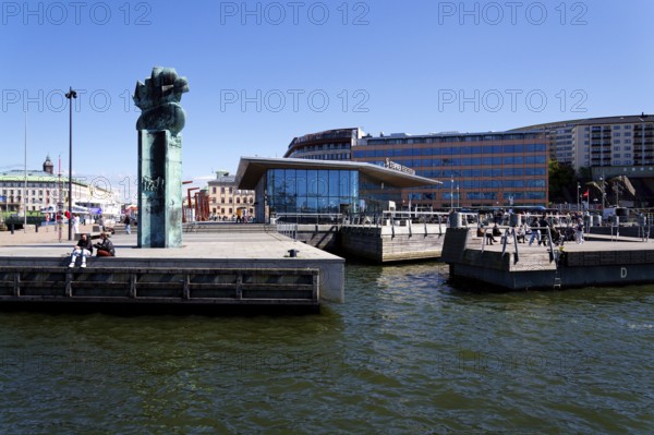 Transportation hub Stenpiren Resescentrum offering boat rides of Vasttrafik public transport across the Gota river on May 12, 2025 in Gothenburg, Sweden