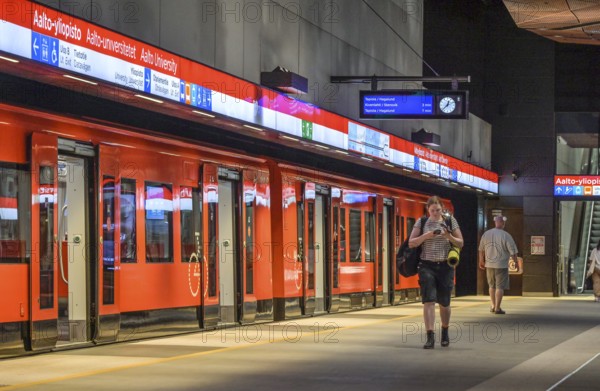 Metro, train at Aalto University Station, Helsinki, Finland