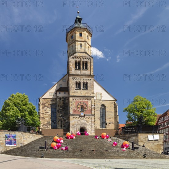 St. Michael church during the open-air games, Schwäbisch Hall, Hohenlohe, Baden-Württemberg, Germany, Schwäbisch Hall, Hohenlohe, Baden-Württemberg, Germany