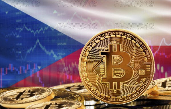 Investors in cryptocurrency and Blockchain Technology in Czech Republic, Concept. Bitcoin with Czech Republic flag in the background
