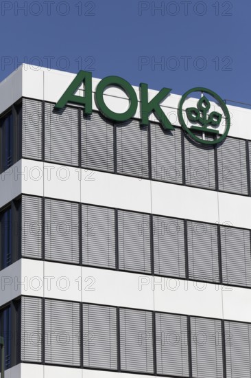 AOK Rheinland Hamburg, logo on building, health insurance, Düsseldorf, North Rhine-Westphalia, Germany