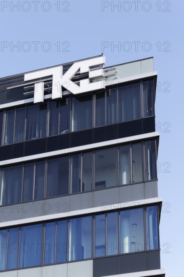 Thyssen Krupp Elevator, TKE, logo at company headquarters, elevator and escalator company, Düsseldorf, North Rhine-Westphalia, Germany
