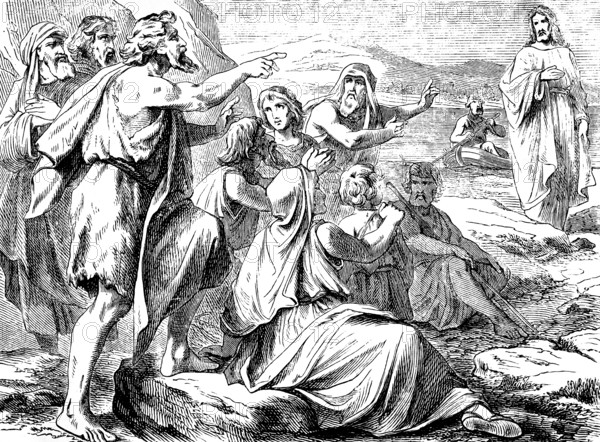 See, this is God's Lamb, Jesus walks, Gospel of St. John, chapter 1, John the Baptist, Saint Spirit, Son of God, New Testament, Bible, historical illustration 1877