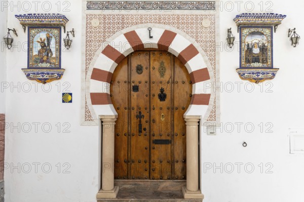 On the road to the white villages. Beautiful doors of the historic old town in Setenil de las Bodegas, Cadiz, Andalusia, Spain