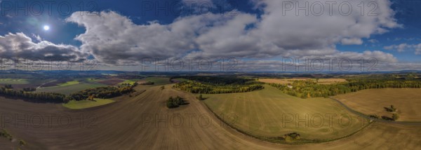 Wide landscape with hills and cloudy sky in the rural region of the Czech Republic. Železná hurka, Czech Republic